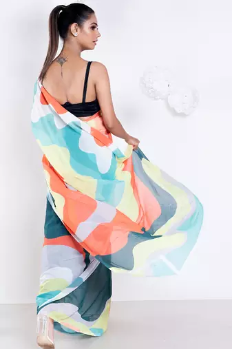 Zoe georgette digital printed  saree in green color
