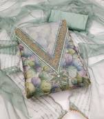 Sea green color sequence heavy organza straight churidar dress material