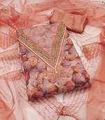 Peach color sequence heavy organza straight churidar dress material