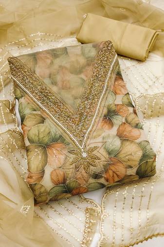 Lime green color sequence heavy organza straight churidar dress material