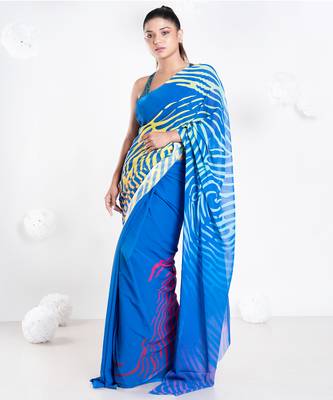 Cosette georgette digital printed  saree in blue color 1