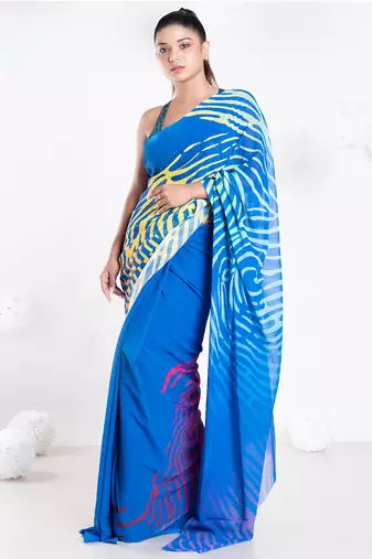 Cosette georgette digital printed  saree in blue color