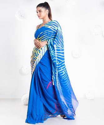 Cosette georgette digital printed  saree in blue color 2