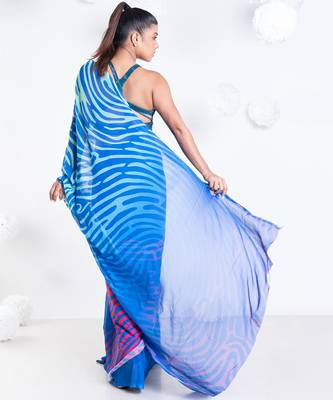 Cosette georgette digital printed  saree in blue color 3