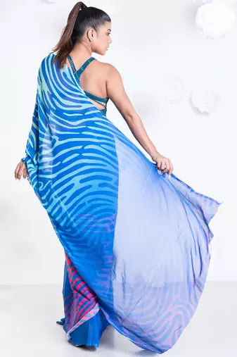 Cosette georgette digital printed  saree in blue color