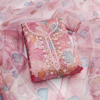 Pink color sequence heavy organza straight churidar dress material 1