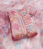 Pink color sequence heavy organza straight churidar dress material