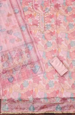 Pink color sequence heavy organza straight churidar dress material 2