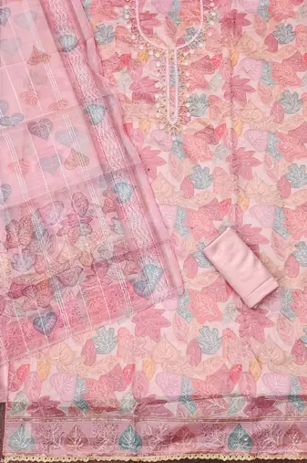 Pink color sequence heavy organza straight churidar dress material