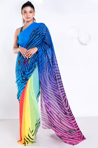 Chole  georgette digital printed  saree in multicolor