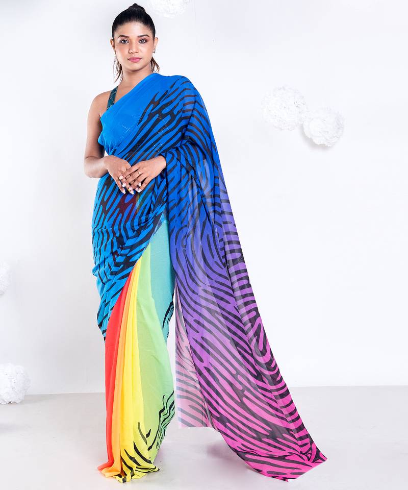 Chole  georgette digital printed  saree in multicolor