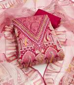 Red color sequence heavy organza straight churidar dress material