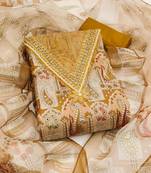 Mustard color sequence heavy organza straight churidar dress material