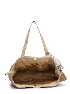 folklore edit beige cotton chevron embellished hobo bag 7