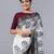 off white pure silk blend saree with black block print
