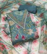 Sea green color sequence heavy organza straight churidar dress material