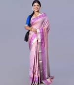 Kanjivaram silk saree in shallow vintage pink with floral jaal and contrasting border