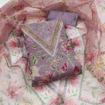 Purple color sequence heavy organza straight churidar dress material 1