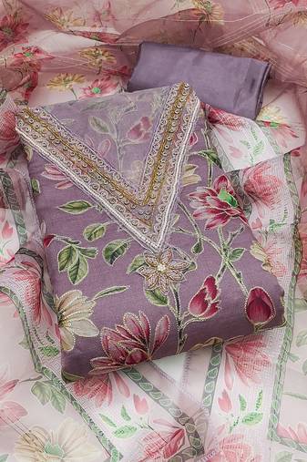 Purple color sequence heavy organza straight churidar dress material