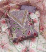 Purple color sequence heavy organza straight churidar dress material