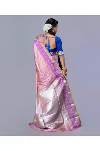 Kanjivaram silk blend saree in shallow vintage pink with floral jaal and contrasting border