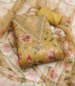 Yellow color sequence heavy organza straight churidar dress material