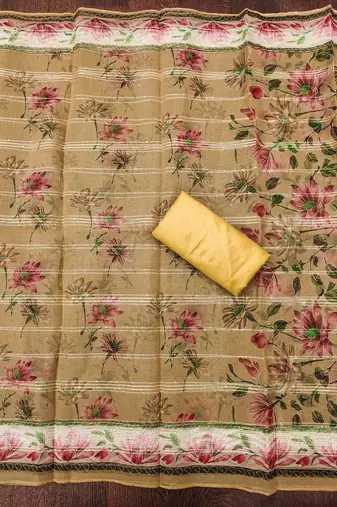 Yellow color sequence heavy organza straight churidar dress material