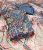 Teal color sequence heavy organza straight churidar dress material