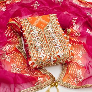 Orange color digital print heavy organza straight churidar dress material 1