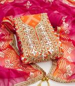 Orange color digital print heavy organza straight churidar dress material