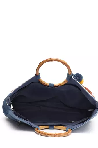 tribal sutra off white canvas floral embroidered handheld bag