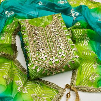 Green color digital print heavy organza straight churidar dress material 1