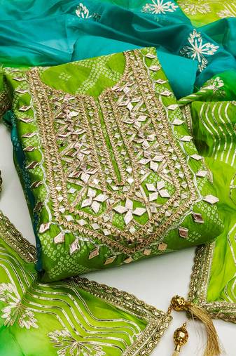 Green color digital print heavy organza straight churidar dress material
