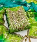 Green color digital print heavy organza straight churidar dress material