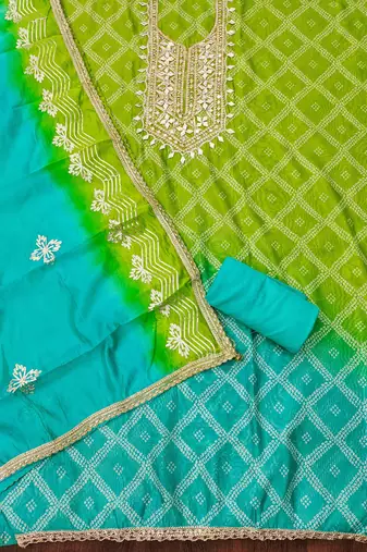 Green color digital print heavy organza straight churidar dress material