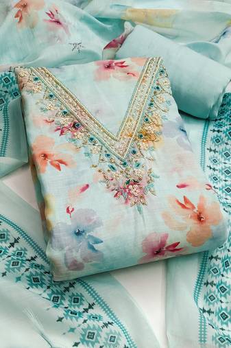 Sky blue color digital print lilan cotton straight churidar dress material