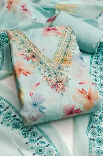 Sky blue color digital print lilan cotton straight churidar dress material