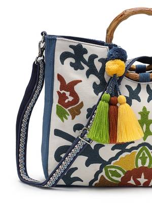 tribal sutra off white canvas floral embroidered handheld bag 8