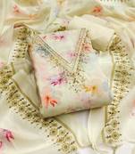 Cream color digital print lilan cotton straight churidar dress material