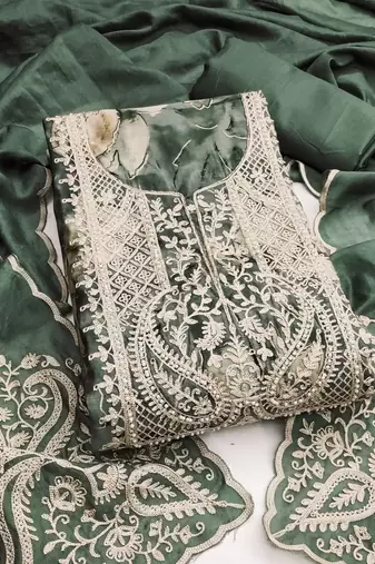 Sea green color printed pure modal cotton straight churidar dress material