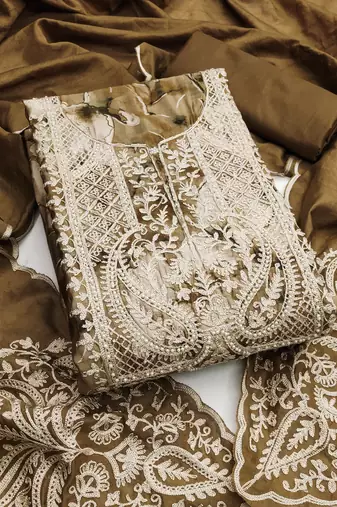 Caramel brown color printed pure modal cotton straight churidar dress material