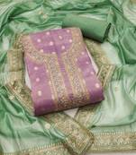 Lavender color weaving simmer silk straight churidar dress material