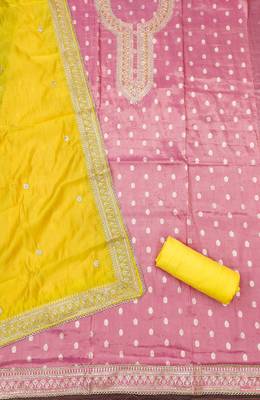 Pink color weaving simmer silk straight churidar dress material 2
