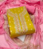 Yellow color weaving simmer silk straight churidar dress material