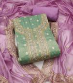 Green color weaving simmer silk straight churidar dress material