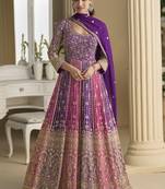 Violet georgette embroidered seroski zarkan gown with embroidered dupatta
