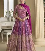 Purple georgette embroidered seroski zarkan gown with embroidered dupatta