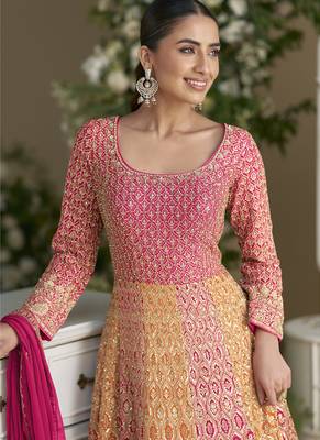 Pink embroidered zarkan gown with embroidered dupatta 2