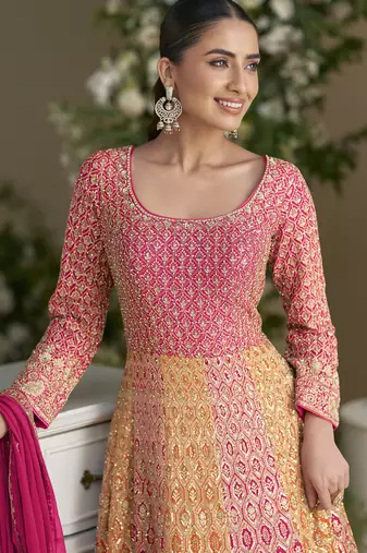 Pink embroidered zarkan gown with embroidered dupatta