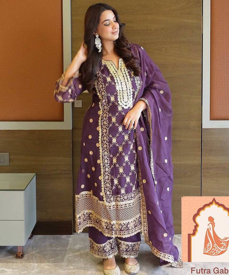 Designer Purple Ethnic Suit Set